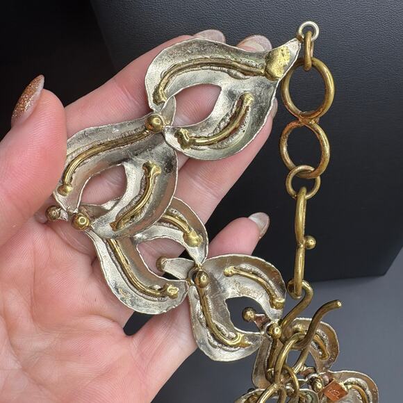 IXEL Handmade Brutalist Necklace Silver and Gold Necklace Made In Mexico Choker - Picture 4 of 5